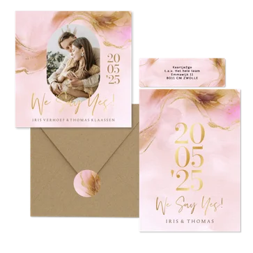Stijlvolle trouwset warm watercolor met goud